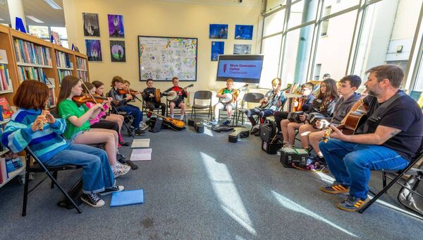 Members of the Music Generation Carlow group, Reel Óg, performing during the official opening Members of the Music Generation Carlow group, Reel Óg, performing during the official opening