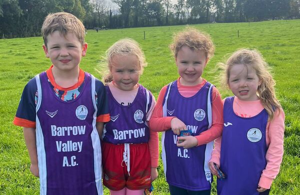 Barrow Valley athletes L to R: Roan Gahan, Grace Hickey, Fiadh Hickey and Isabel Gahan. Photo: Carlow Athletics Barrow Valley athletes L to R: Roan Gahan, Grace Hickey, Fiadh Hickey and Isabel Gahan. Photo: Carlow Athletics
