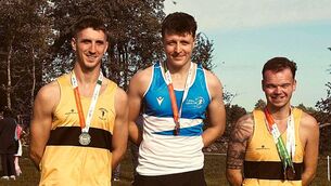 <p>Top Three Men's Novice L to R: Pat Burke (Tinryland), Arthur Hearns (SLOT) and Ben Dowling (Tinryland). Photo: Tinryland AC</p>