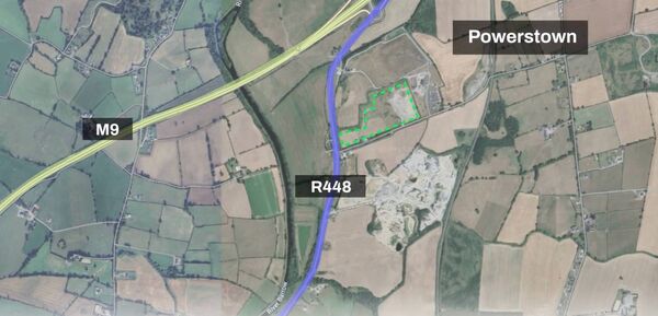 The area outlined in green in Powerstown where the biomethane plant is proposed The area outlined in green in Powerstown where the biomethane plant is proposed