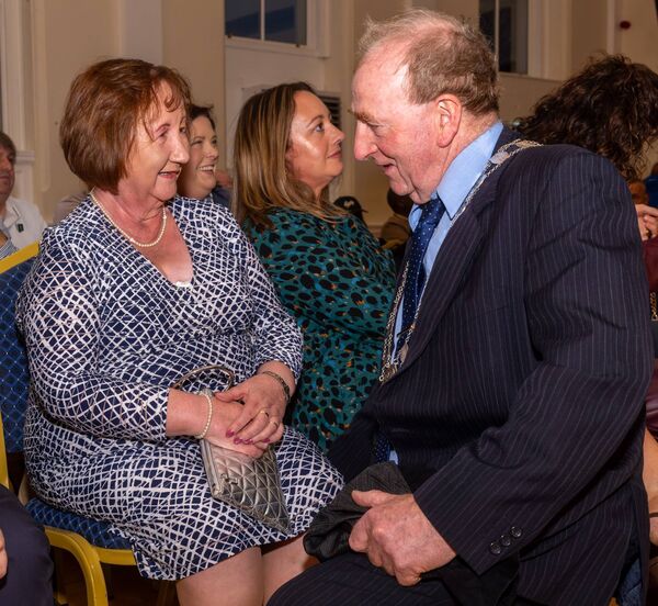 Cllr Tommy Kinsella (Cathaoirleach Carlow County Council) chats with Mary O’Toole (Ballymurphy Tidy Towns) during the Ballymurphy and Tullow ‘Pride of Place’ recognition evening in the Carlow Town Hall. Cllr Tommy Kinsella (Cathaoirleach Carlow County Council) chats with Mary O’Toole (Ballymurphy Tidy Towns) during the Ballymurphy and Tullow ‘Pride of Place’ recognition evening in the Carlow Town Hall.