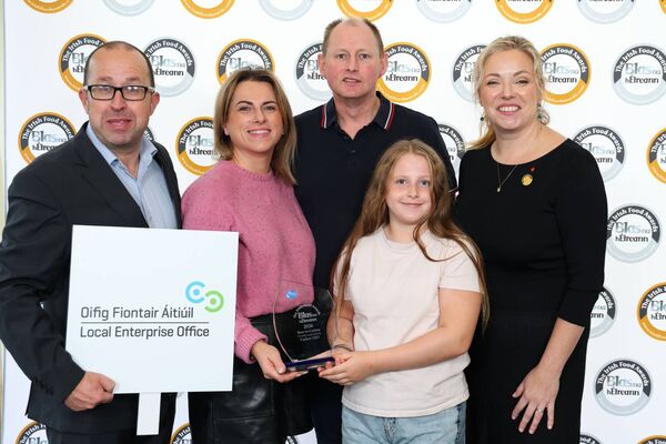 Jim, Bernie and Maya Murphy from Murphy's Craft Butchers, Tullow, won the Best in County Carlow award at the Blas na hÉireann Awards 2026 in Dingle. Presented by Fallon Moore and Seamus Doran from Carlow LEO