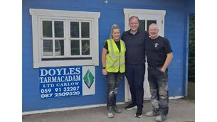 <p>Viktors Valainis, Latvia's minister for economics, paid a visit to Doyles Tarmacadam in Rathcrogue. Pictured here with Sean Doyle and his daughter, Shauna </p>