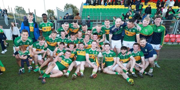 Rathvilly pose with The Nationalist Cup after their superb win. Photo: Pat Ahern.