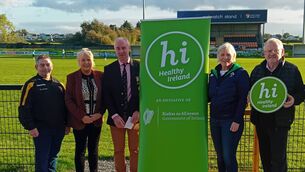 <p>Pictured at opening of Carlow RFC's walking track - Derek Hayden, Minister Murnane O'Connor, Adam Kavanagh, Anna Marie Hughes (IRFU), and Melvin Elmes</p>