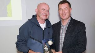 <p>John Curran (Barrow Valley) receives the inaugural PL Curran Appreciation Award from Dave Buckley at the Carlow Athletics Awards night. Photo: Pat Ahern</p> <p>John Curran (Barrow Valley) receives the inaugural PL Curran Appreciation Award from Dave Buckley at the Carlow Athletics Awards night. Photo: Pat Ahern</p>