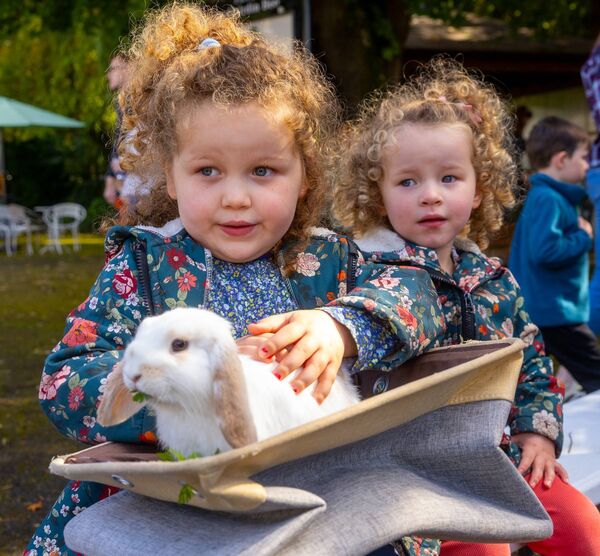 Sophia and Aaliya Byrne are shown with a bunny rabbit during the harvest festival Sophia and Aaliya Byrne are shown with a bunny rabbit during the harvest festival