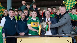 <p>Ger McNally (Sports Editor of The Nationalist) and Carlow GAA Chairman John McDonald present the Nationalist Cup to Rathvilly captain Colin Byrne after last Sunday's win over Old Leighlin in this year's final. Photo: Pat Ahern</p> <p>Ger McNally (Sports Editor of The Nationalist) and Carlow GAA Chairman John McDonald present the Nationalist Cup to Rathvilly captain Colin Byrne after last Sunday's win over Old Leighlin in this year's final. Photo: Pat Ahern</p>