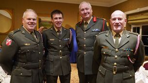 <p>Comdt Enda McDonald, Comdt James Ledingham, Brig General Stephen Ryan and Comdt Jack Fahy at the reception in the Seven Oaks Hotel Photos: Paul Curran</p> <p>Comdt Enda McDonald, Comdt James Ledingham, Brig General Stephen Ryan and Comdt Jack Fahy at the reception in the Seven Oaks Hotel Photos: Paul Curran</p>