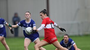 <p>Joan Maher scores a fine point for Ballon against Dundalk Gaels. </p>